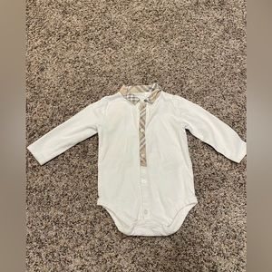 Burberry 6 Month White Long Sleeve Onesie